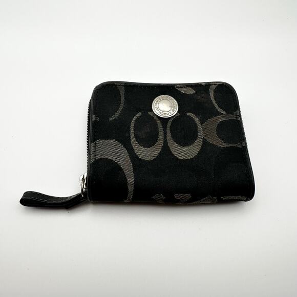 Coach Vintage Y2K Black CC Signature Canvas Zip Around Wallet Silver Mini Slim - Picture 1 of 6